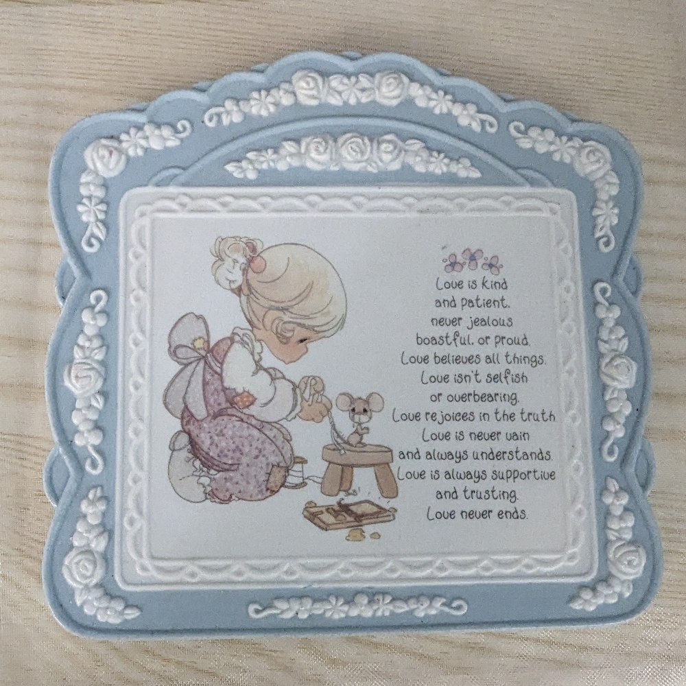 Precious Moments Blue and White Ceramic Plaque